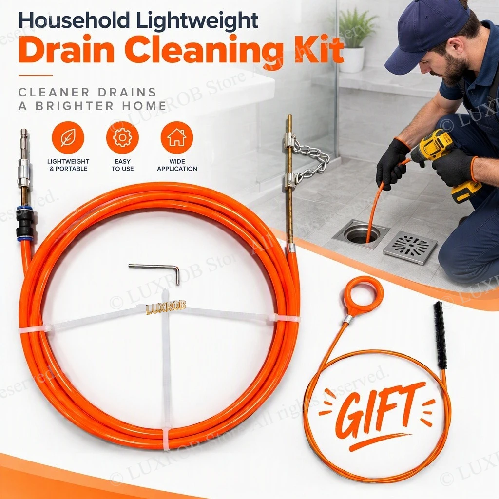 LUXROB  Drain Cleaning Kit  Pipe Dredger, Drill Powered Sewer Snake, Free Gift Hair Removal Tool for Bathroom Kitchen Drain Clog