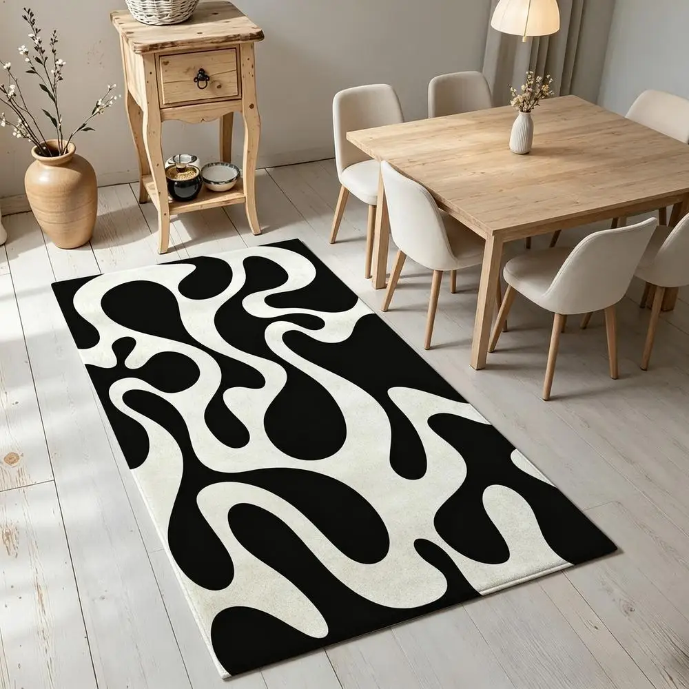 2D 1 Piece Soft, Comfortable, Easy to Maintain, Machine Washable Indoor Rug, Abstract Fluid Style, Suitable For Living Room, Bedroom, Hallway, Entryway, Dining Area, Under Dining Table, Country Style Home Decor