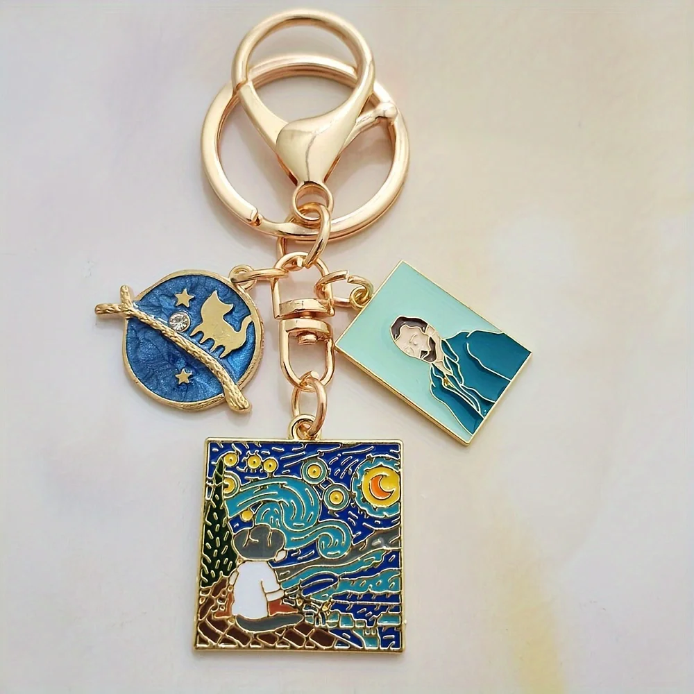 Von Gogh inspirierte Kunst-Schlüsselanhänger-Charms, Sonnenblumen- und Porträt-Emaille-Schlüsselanhänger, verschiedene Malerei-Designs, ideales Geschenk für Kunstliebhaber – Detail 4