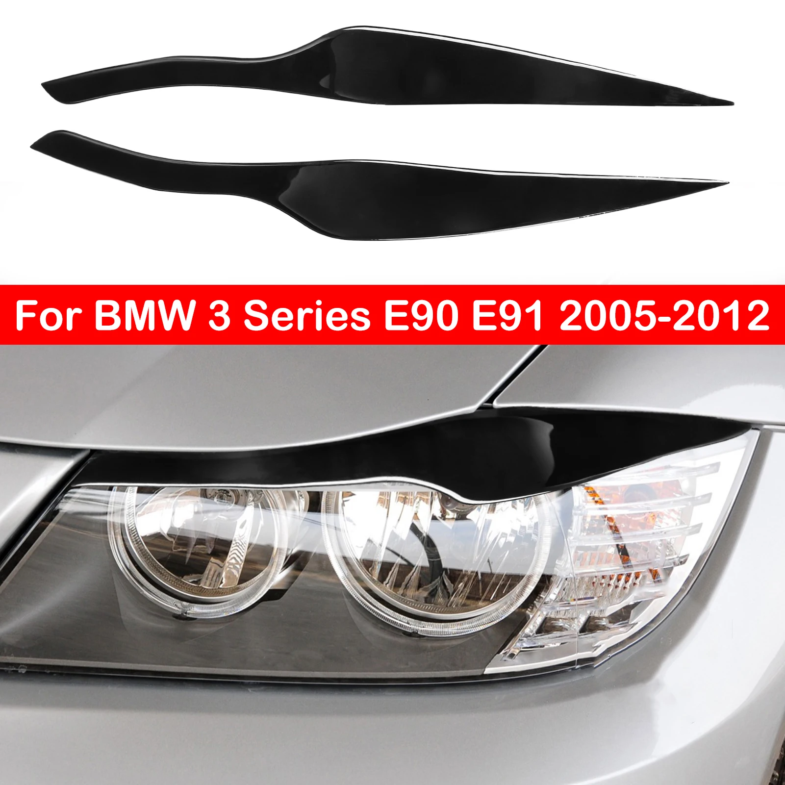 

Для BMW 3 серии E90 E91 2005-2012 Седан/туристический глянцевый черный Передний налобный фонарь для бровей декоративная наклейка для глаз ABS