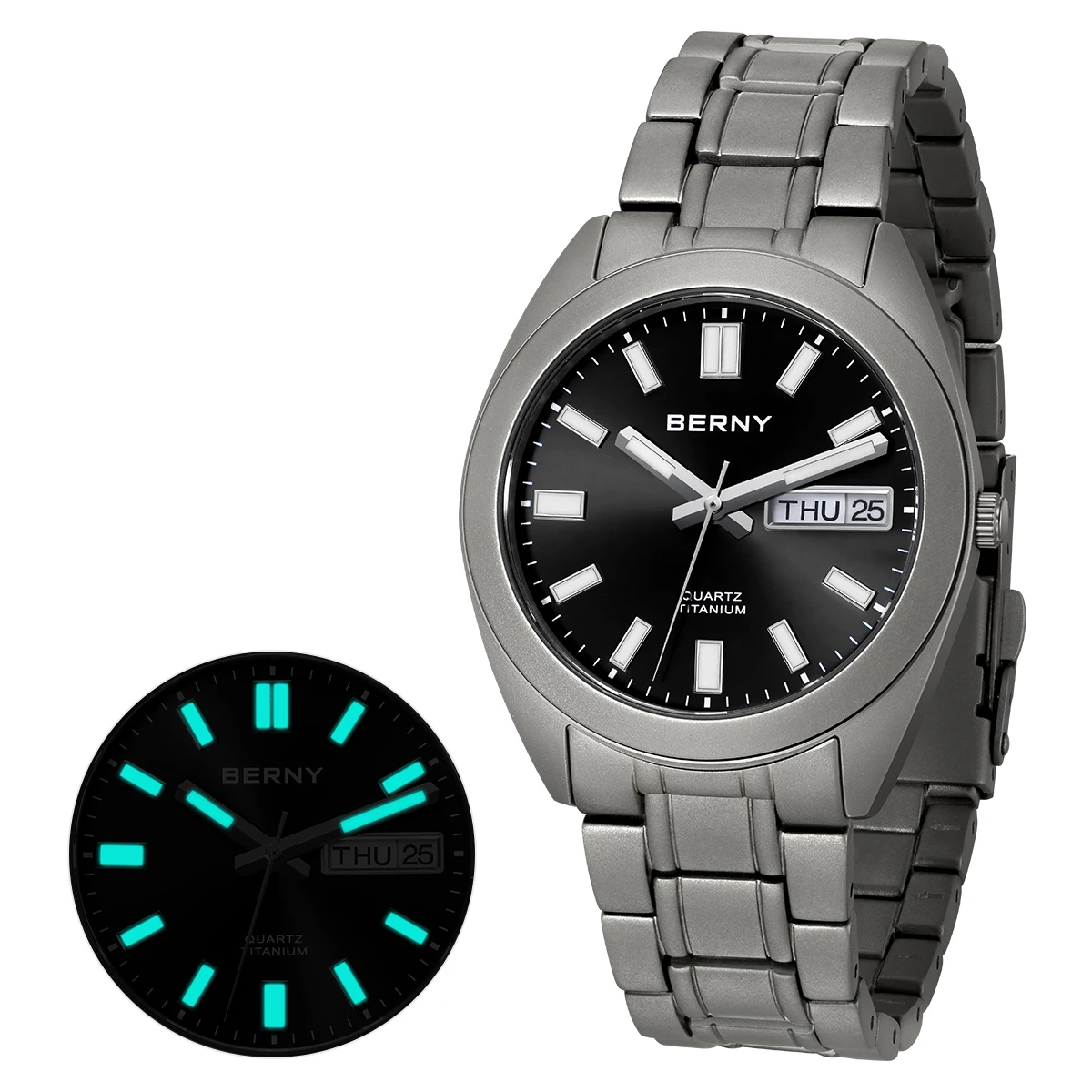 BERNY Full Titanium Watch for Men Supper Light Luminous Sapphire 10ATM Waterproof Sport Field Calendar Top Quartz Men's Watches