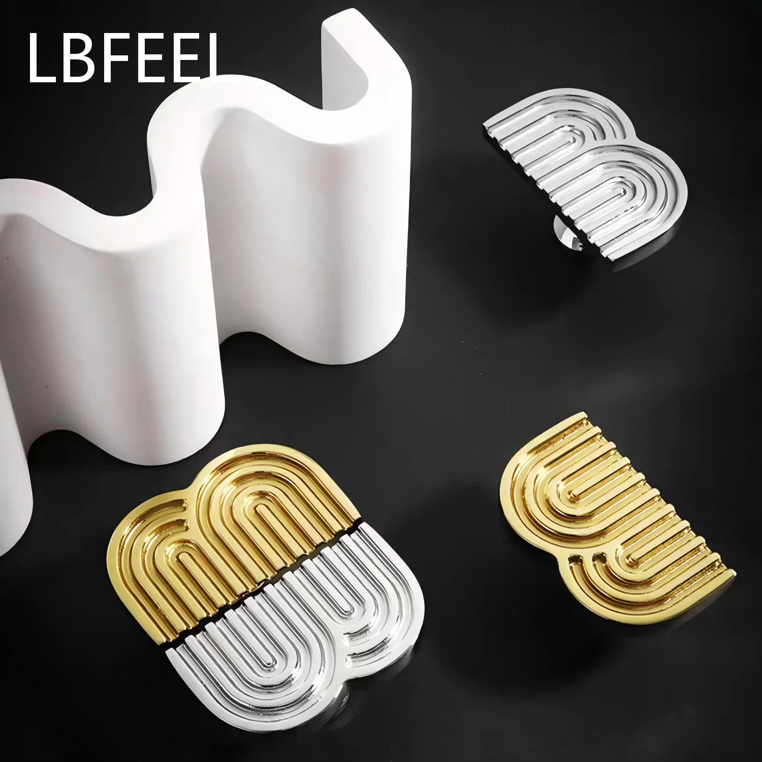 Creative Solid Brass Drawer Pull Track Shaped Furniture Handles Minimalist Gold Wardrobe Cabinet Knob Kitchen Door Handle LBFEEL
