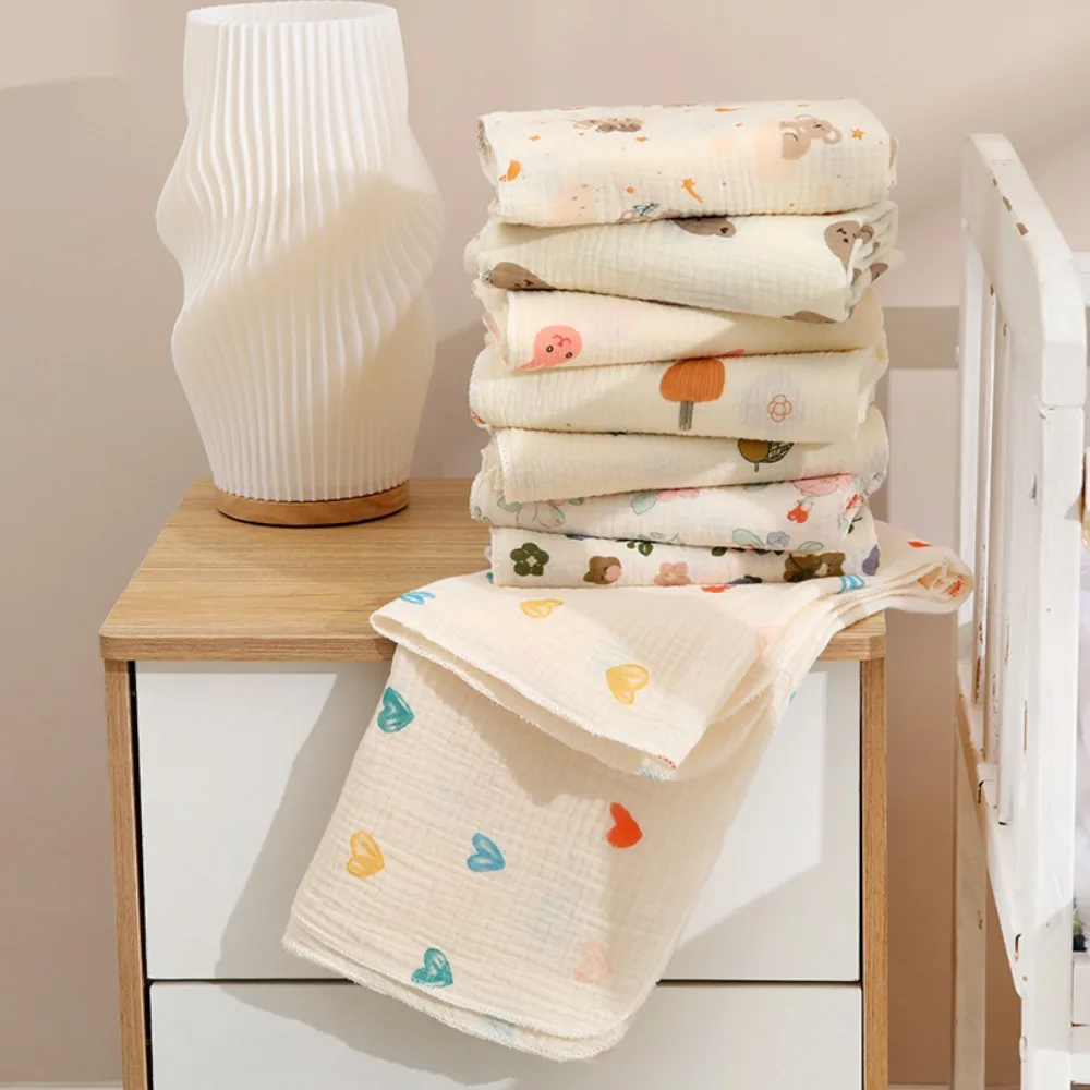 Double-Layered Swaddle Blanket Soft Cotton Breathable Gauze Quilt Multifunctional Cartoon Print Newborn Wrap Blanket