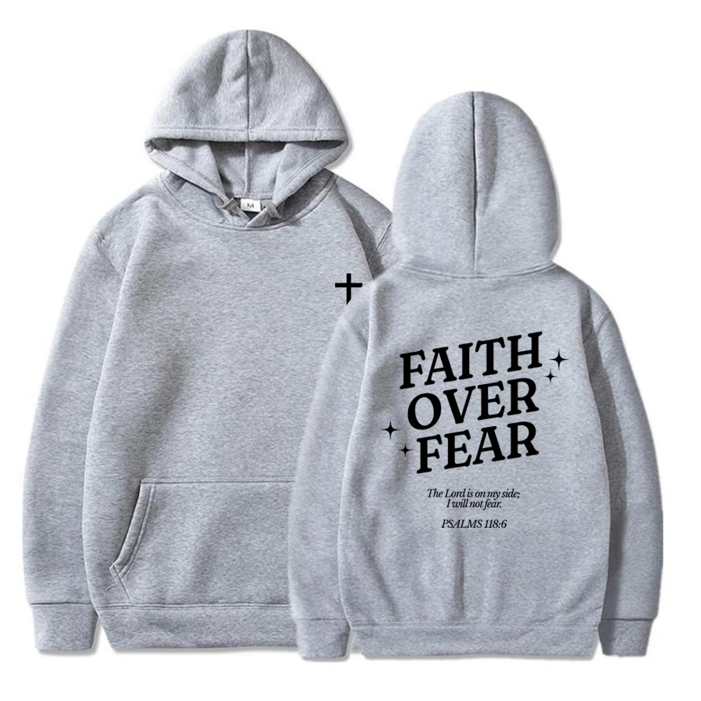 Faith Over Fear Christian Hoodie Christian Sweatshirt Jesus Hoodie Bible Verse Sweater Long Sleeve Pullover Aesthetic Clothes