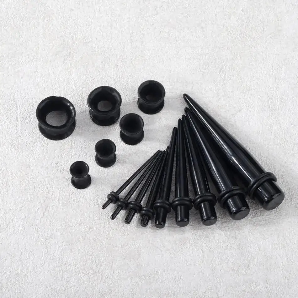 30pcs/lot UV Acrylic Ear Taper Plug with Silicone Ear Tunnels Plug Gauge Kit Ear Expander Stretcher Set Body Piercing Jewelry