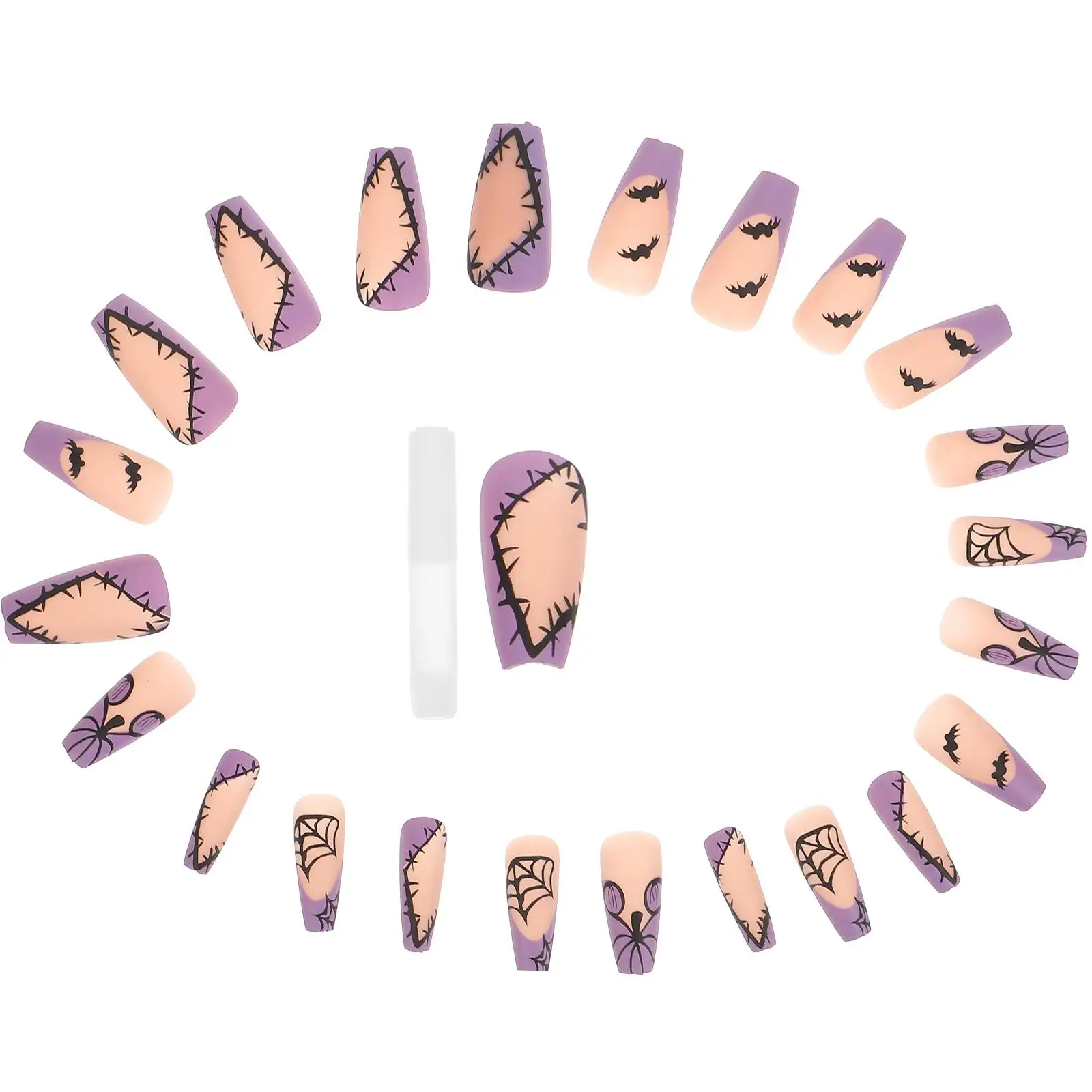 

24pcs Fake Nails Gothic Halloween Black Resin Reusable Style Nail Supplies Detachable Artificial Nails Women