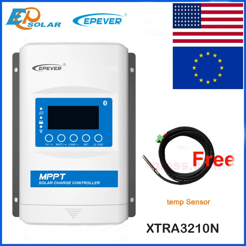 EPever XTRA3210N 30A Solar Charge Controller 30Amp LCD Solar Regulator 12V 24V Auto with Free Temp Sensor Cable