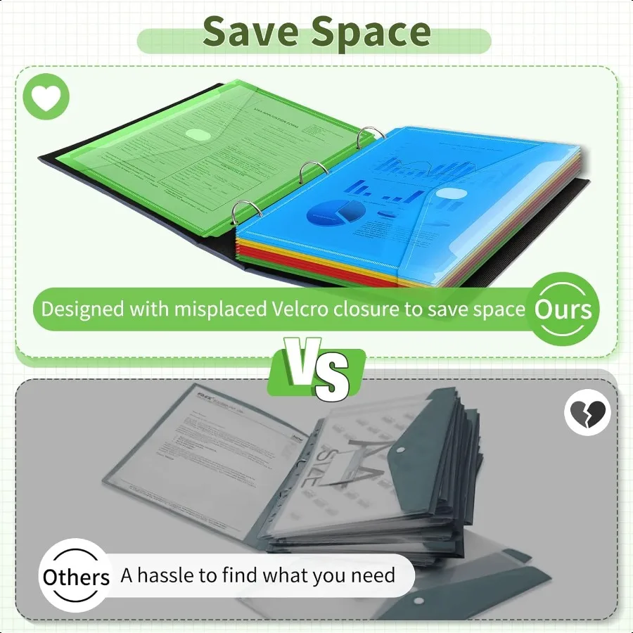 Confezione da 30 cartelle raccoglitori organizer con chiusura salvaspazio, tasche raccoglitori pesanti per raccoglitori a 3 anelli, raccoglitori ad alta capacità