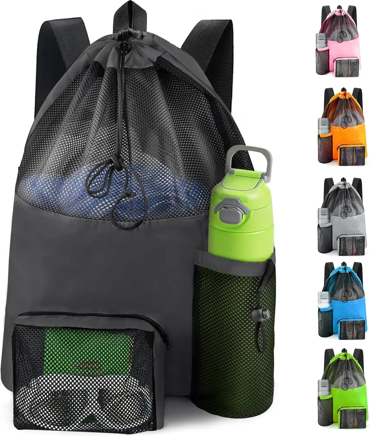 حقيبة شاطئ شبكية للسباحة، حقائب رياضية مقاومة للماء للنساء والرجال، حقيبة ظهر كبيرة برباط لمعدات السباحة #1