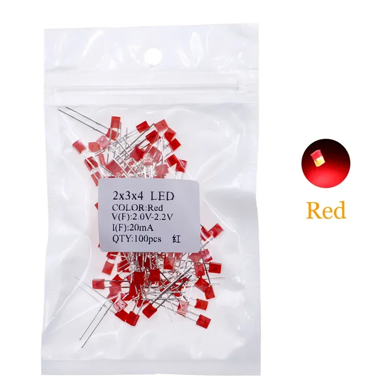 100pcs/lot 2x3x4 square LED emitting diode lamp White Red Green Blue yellow orange indicator