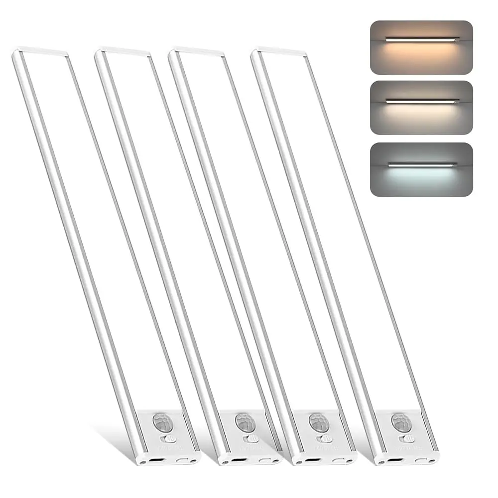 

4-Pa Pro Magnetic Motion Sensor Led Under Cabinet Lights, Usb-C Fast Charging Wirel Bar Lighting With 3 Adjustable Color Temps