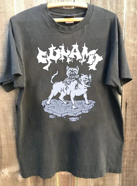 Sunami Dog Rock Tour Kurzarm-Shirt in Anthrazitfarbe, grafisches T-Shirt für Herren, Kleidung