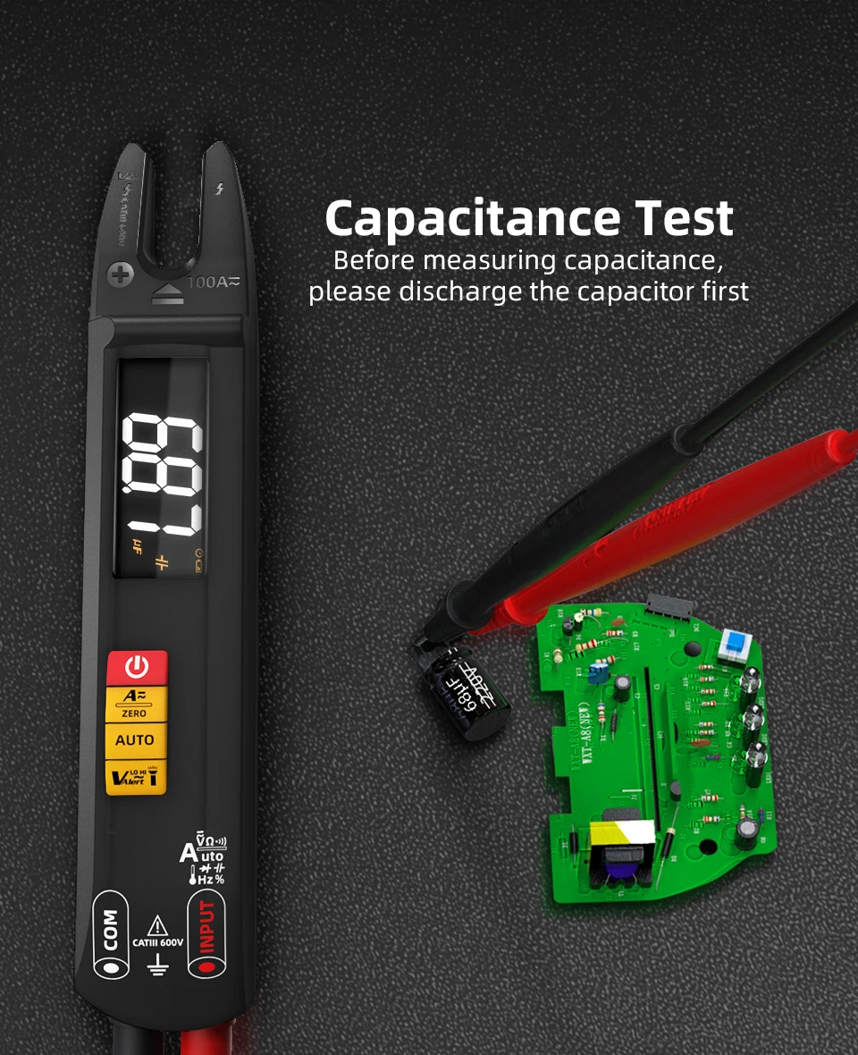 U1/U0 Digital Clamp Multimeter Rechargeable Automatic Current Voltage Non-Contact Induction Temperature Capacitor Diode Tester