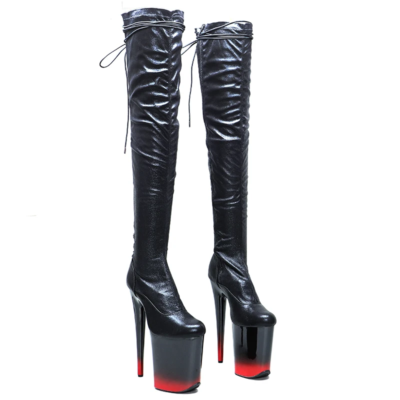 Leecabe  23CM/9inches PU  laces-up at the back Trend fashion high Heel platform stripper heel Pole Dance boots