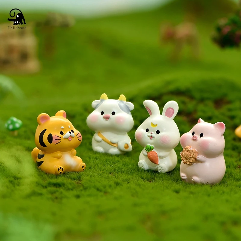 

1pc Cartoon Zodiac Color 3D Resin Doll Crafts Chinese Style Micro Landscape Bonsai Keychain Handbag Pendant Gift For Women
