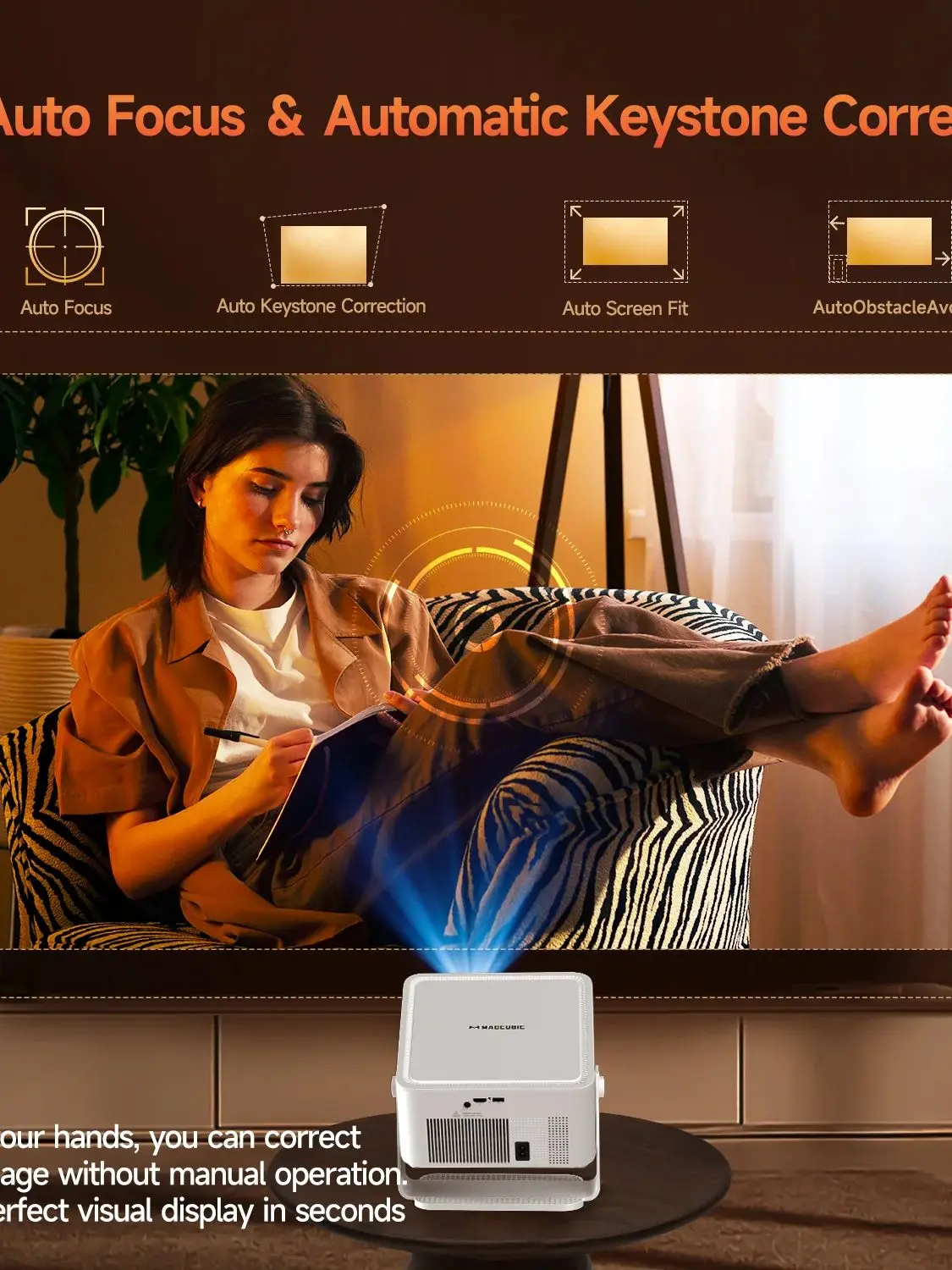 Magcubic HY450MAX Tragbarer Außenprojektor 1100ANSI 1080P Autofokus 8K Unterstützung Android 14 WiFi6 Beam Mini-Projektor