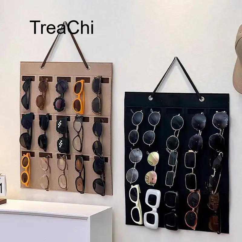 1PCS Multi-Compartment Foldable Felt Storage Pouch for Glasses and Sunglasses Extra-Large Capacity Wall-Mounted Storage Pouch