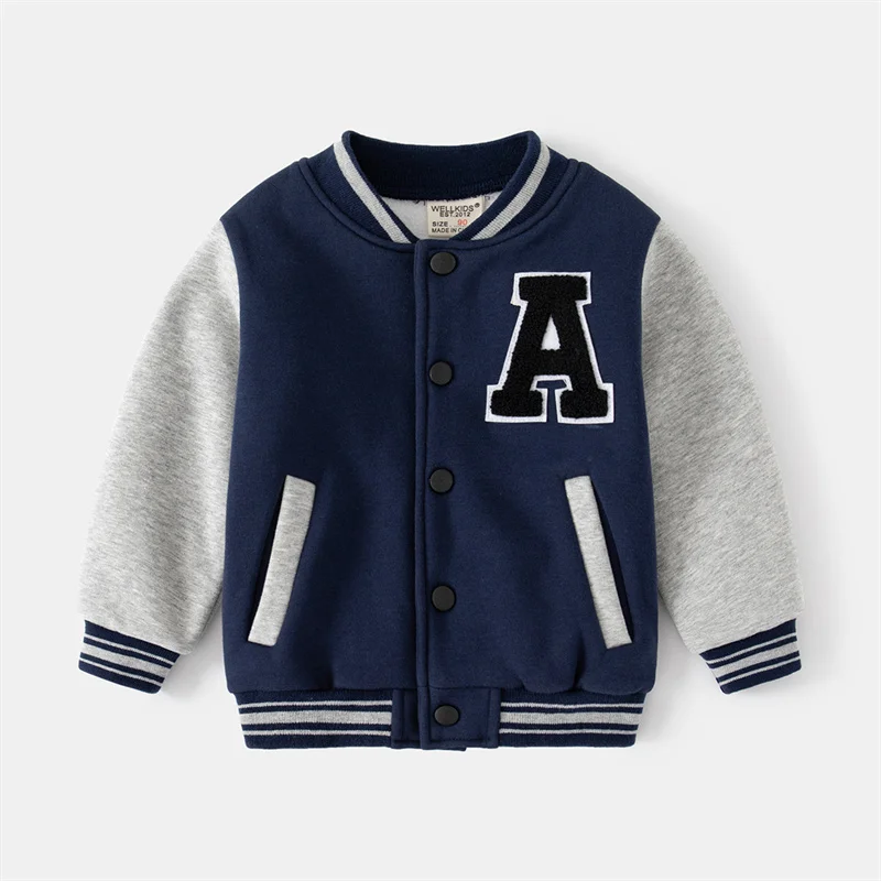 2024 New Baseball Jacket Children Spring Autumn Sports Coat Boys Letter Casual Outerwear Kids Fashion Contrast Color Clothing