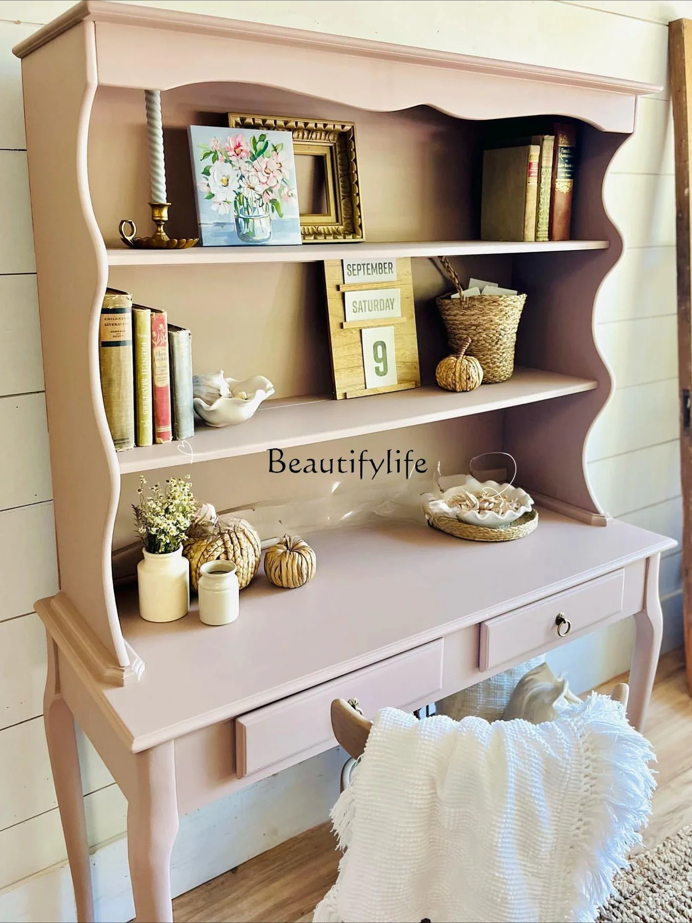 

yj7 American Style Solid Wood Bookcase Integrated Desk Office Computer Desk Study Room Special Furniture High-end