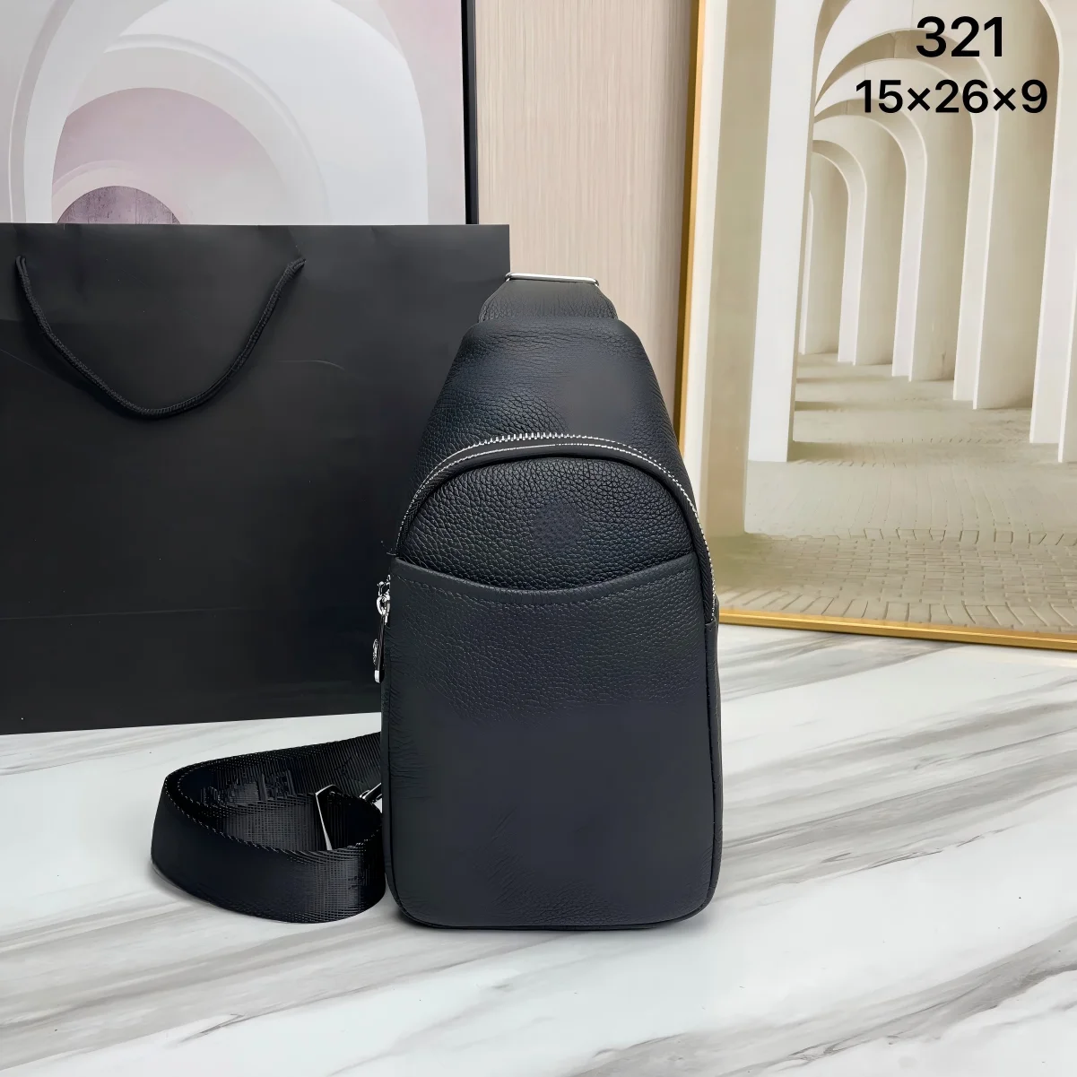 

Bag Genuine Pebbled Leather Chest Bag for Men, Small Crossbody Chest Pack