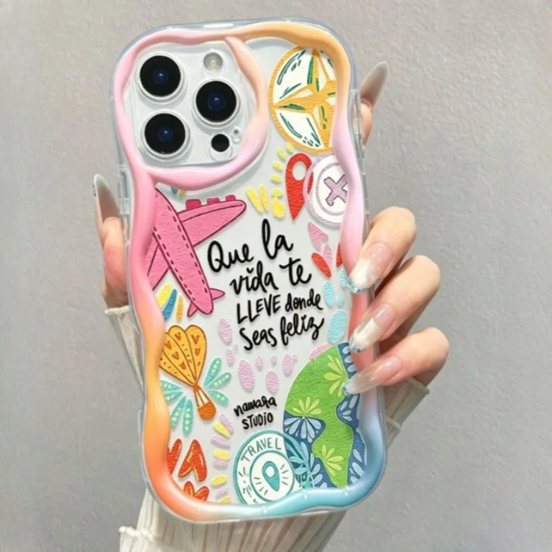 Graffiti Travel Airplane Pattern Phone Case For iPhone 17 Pro 16 15 14 Plus 13 12 11 Pro Max 16e 17e Transparent Wave Soft Cover - view 4