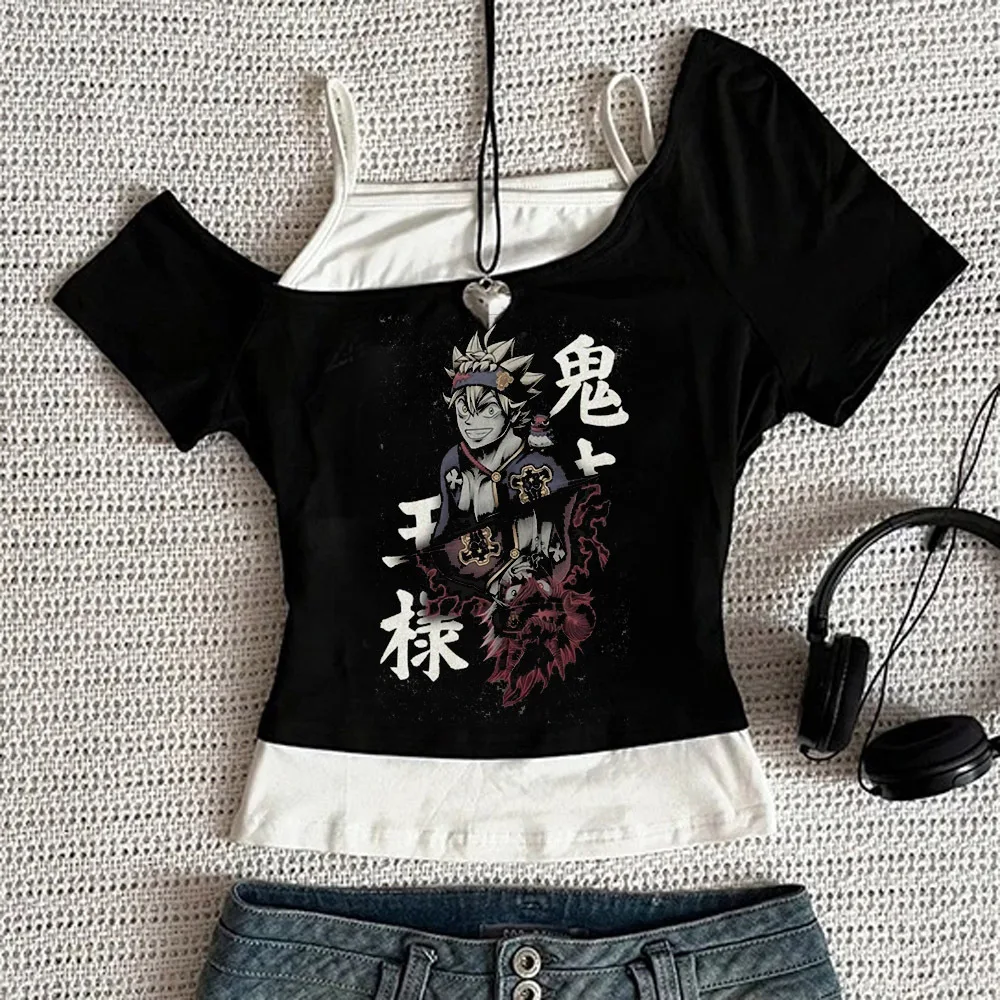Black Clover crop top shoujo 2000s baddie cheap korean fashion party shirt harajuku summer scene