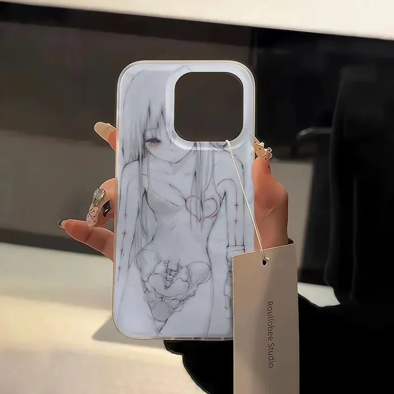 Y2k Sexy Anime Girl Phone Case for Samsung Galaxy A73 A72 A55 A54 A53 A52 A34 A33 A32 A23 A14 A13 5G Feather Texture Hard Cover