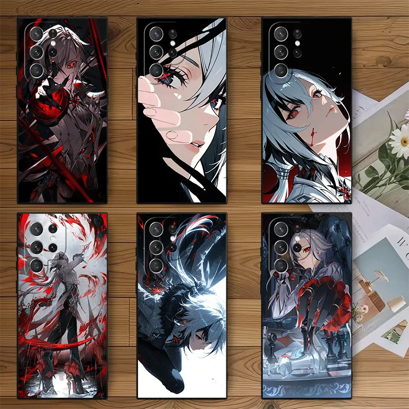 Genshin Impact Arlecchino Soft Phone Case for Samsung Galaxy S26 S25 Edge S24 Ultra S23 Plus S22 S21 FE S20 Black Cover Back She