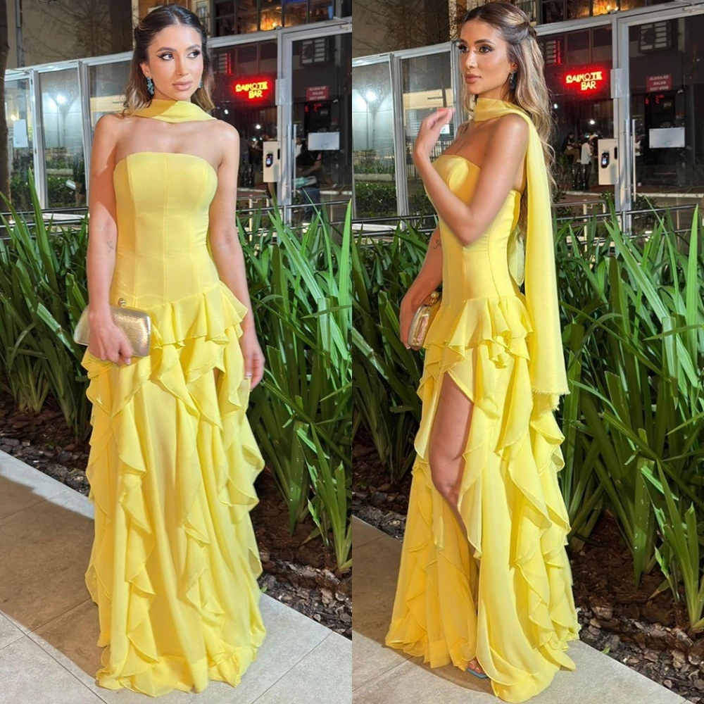 

Customized Modern Chiffon Strapless Evening Dress Luxury Sleeveless Cocktail Dress Fashion Side Slit Special Occasion Gowns
