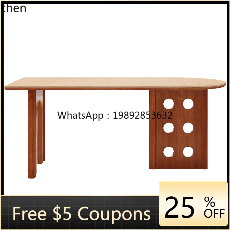 

W1 solid wood rock slab dining table oval retro desk