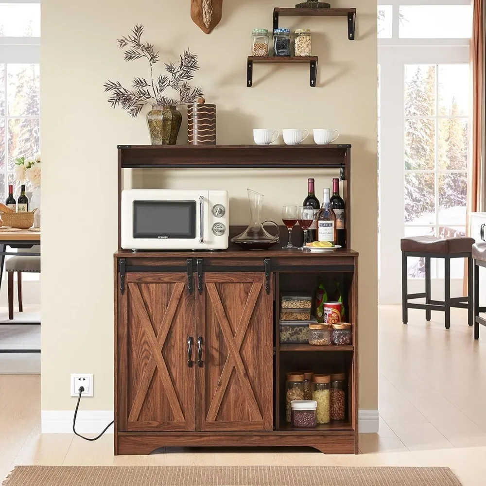 Farmhouse Coffee Bar Cabinet with Charging Station and USB Ports,  43