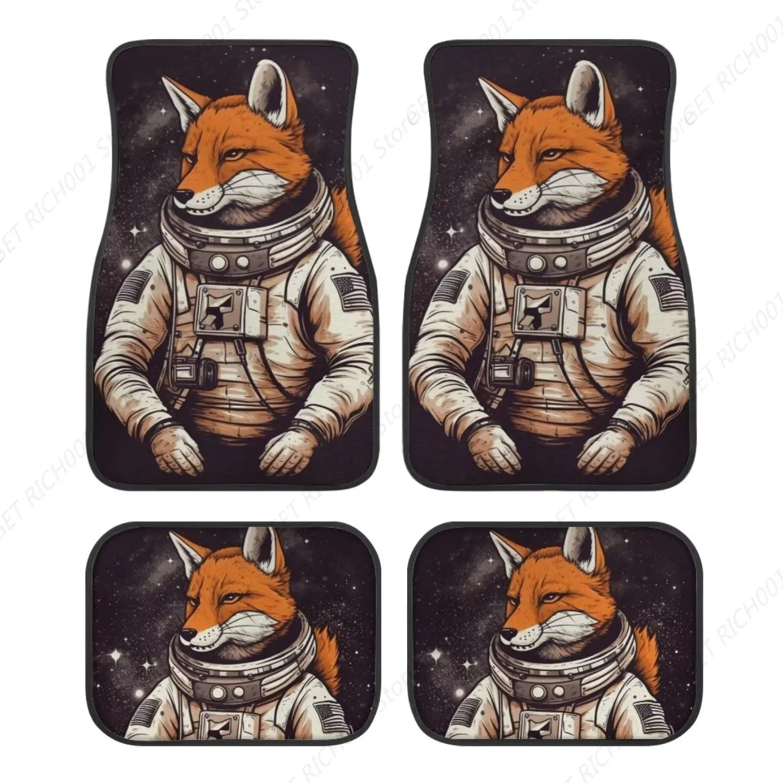 Anime Fox Astronaut Universal Car Front Rear Floor Foot Mats Anti-Slip Car Mat Full Set Of 4 Pieces Carpet