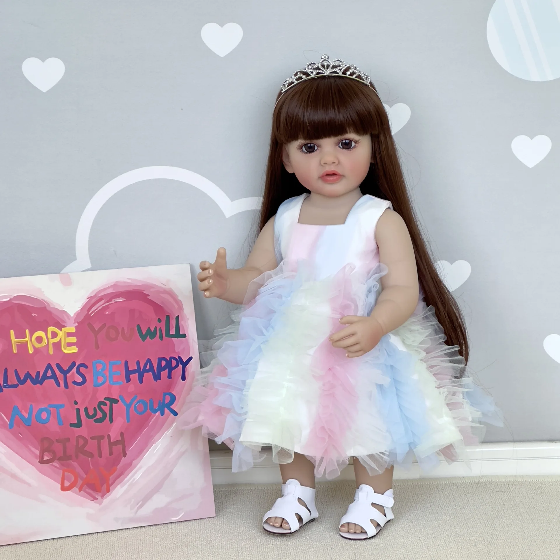 55cm Whole Body Silicone Vinyl Betty Bebe Reborn Girl With Long Hair Handmade Lifelike Realistic Reborn Doll Toy For Children