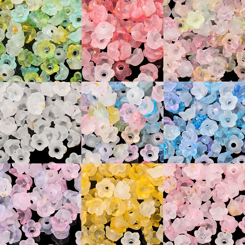 100/300pcs Acrylic Gradient Frosted Flower Shaped Beads Colored Loose Beads for DIY Jewelry Making Bracelet Necklace Supplies
