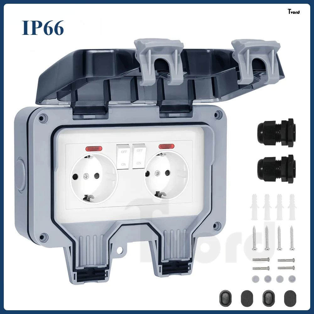 Waterproof Socket Box IP66 Rated Water EU French UK Universal Standard Power Plug Perfect for Outdoor, Bathroom Kitchen
