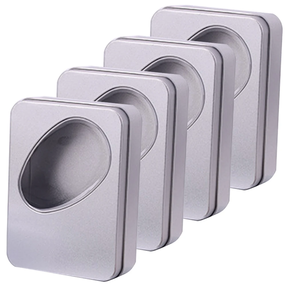

4 Pcs Tin Boxes with Window Cookie Containers Holiday Candy Storage Small Decorative Christmas Gift Boxes Cookie Packaging Clear