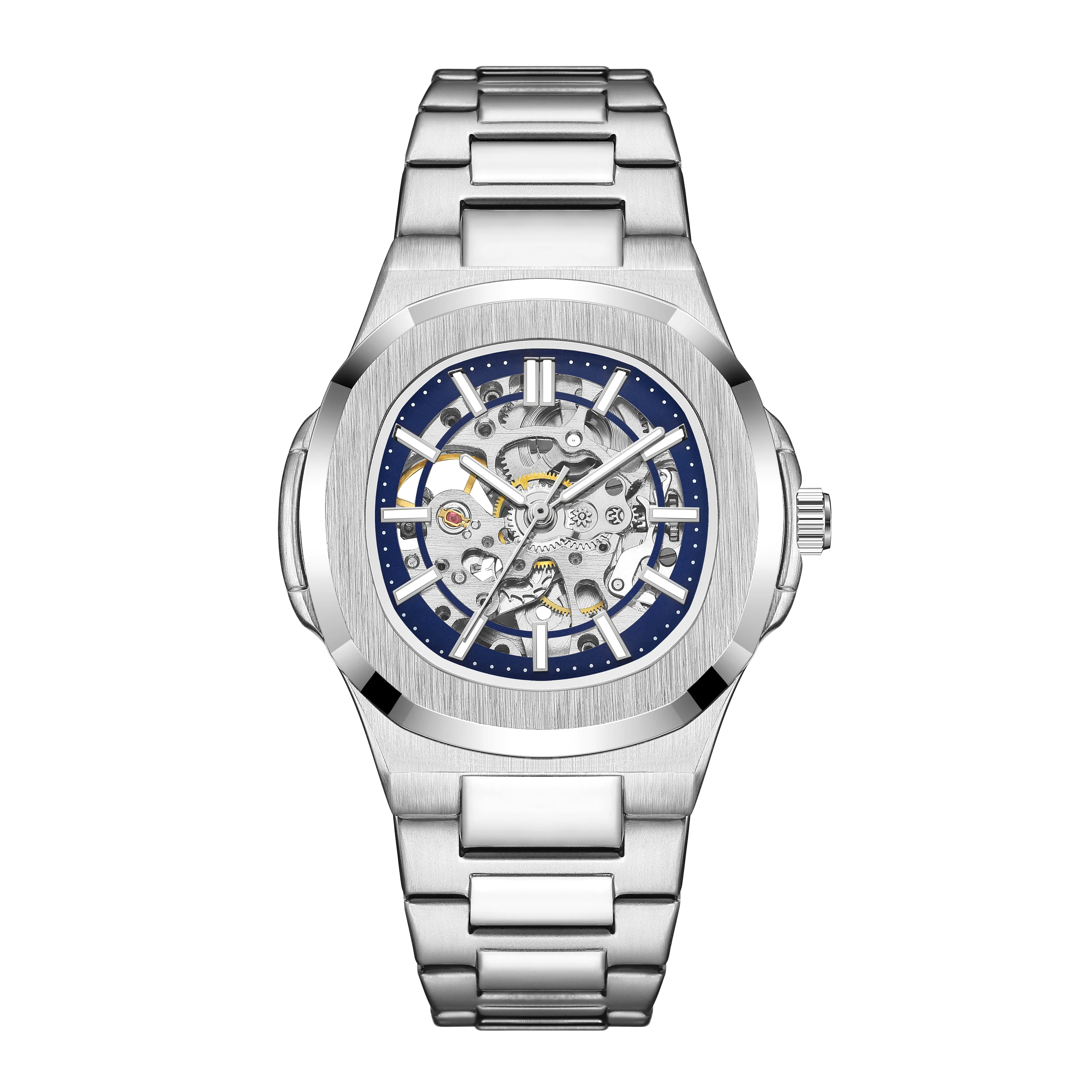 Herren Quarzuhr Mode Automatische Herrenuhr Edelstahl Wasserdicht Business Skelett-Uhr – Detail 5