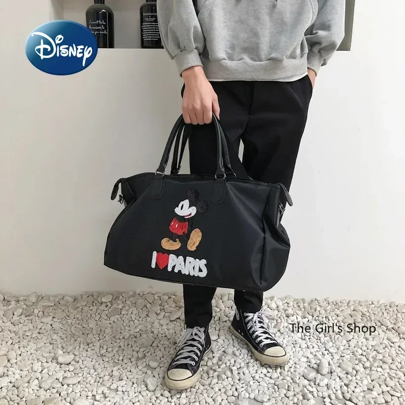 Disney Mickey tas tangan berpergian wanita, tas selempang satu bahu kapasitas besar kartun modis merek mewah untuk wanita