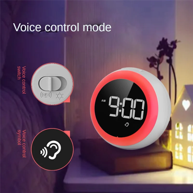 

AC17-Kids Alarm Clock Wake-Up Alarm Clock Set Kit Dual Alarm Setting,Adjustable Brightness Night Light,Voice-Activated, For Chil