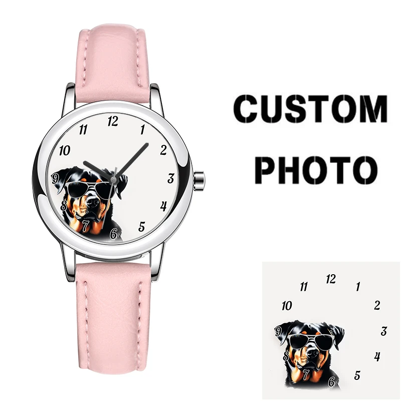 Sublimation Blank PU Leather Watch DIY Picture Print on Watch Dial Personalized Heat Press Custom Gifts Souvenirs Wholesale