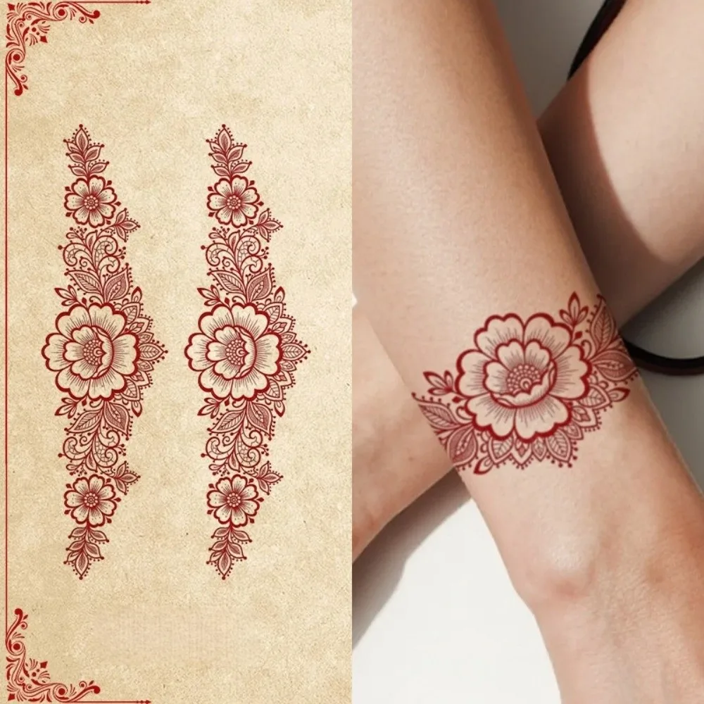 

Water Transfer Decals Armlet Henna Tattoo Stickers India Mehndi Flower Fake Henna Temporary Tattoo Waterproof Instant