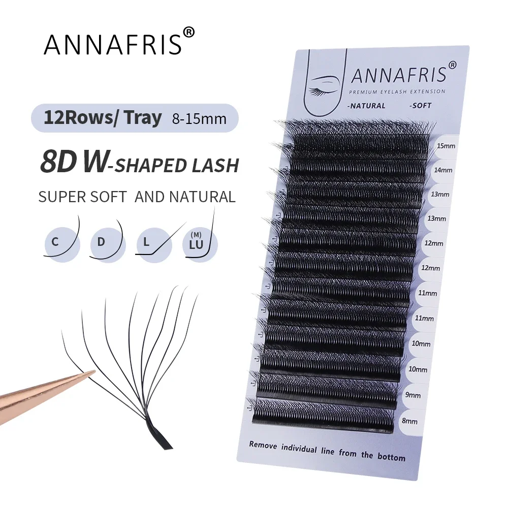 ANNAFRIS 8D W Lash Extension Premade Volume Fan W Shape Bundle Lashes Natural Soft False Eyelashes