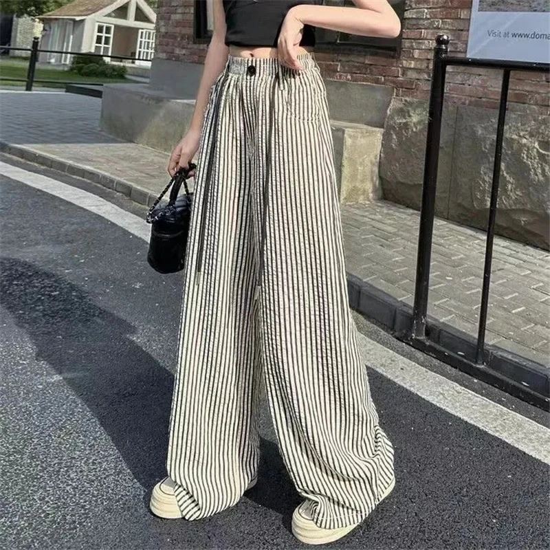 New Simple Striped Printed Pattern Girls' Pants Casual Loose Girls' Straight Leg Pants Summer Thin Girls' Wide Leg Pants