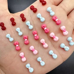 Cute Bow Nail Charm Small 100PCS Multi Colors Bows Nail Art Accessories Flatback Resin Rhinestones Nails Decoration Summer Parts