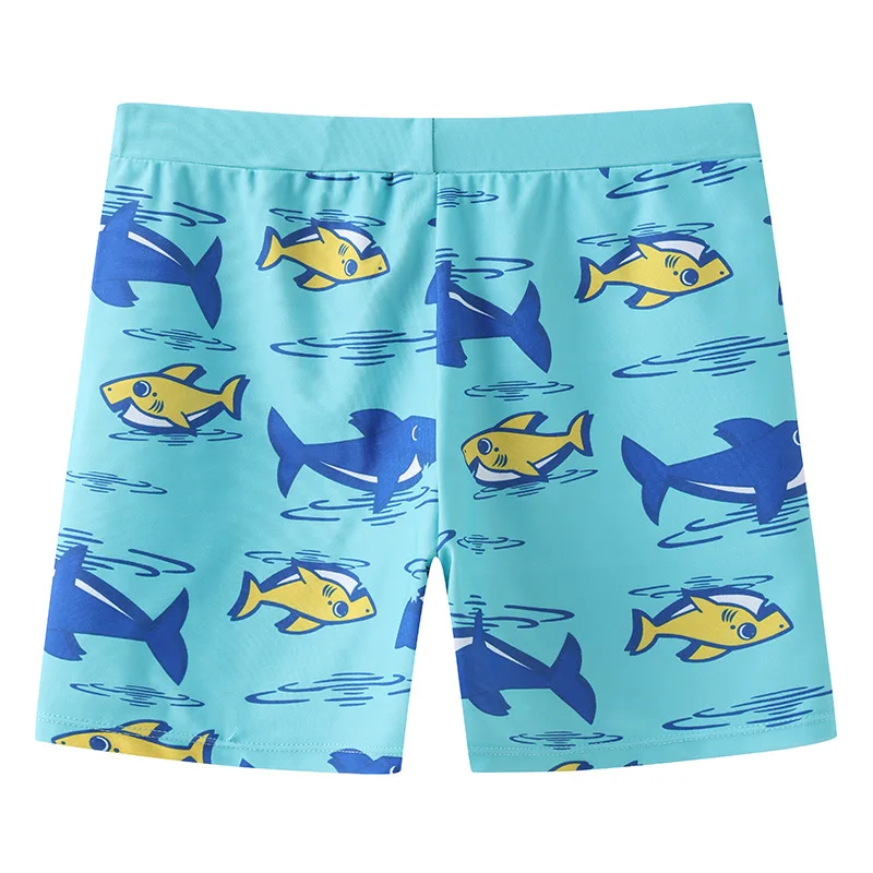 2-piece Set of Summer Children\'s Swim Trunks Swim Caps Boys\' Swimwear Quick Drying Shorts Cartoon Print Beach Swimwear Ages 4-16