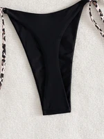 Women's Sexy Solid Halter Bikini Set Lace-Up Low Waist Two-Piece Triangle Thong Swimwear Leopard Tie On Side Brazilian Biquinis 5