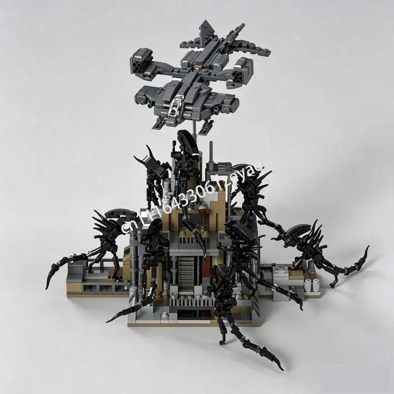 1323 Teile Aliens Mikro-Diorama Furchtszene Modell Benutzerdefiniertes Puzzle Bausteine DIY Montage Sci-Fi Spielzeug Geschenk Sammlung Ausstellung