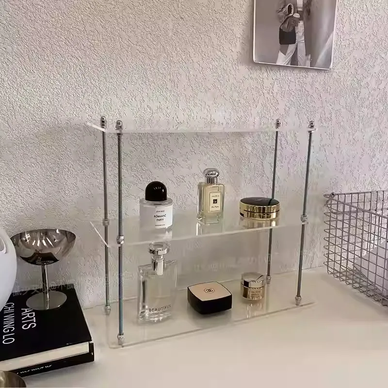 

Для многослойной акриловой витрины, прозрачная полка для духов, туалетный столик, полка для хранения косметики, стеллажи для чашек, регулируемая по высоте