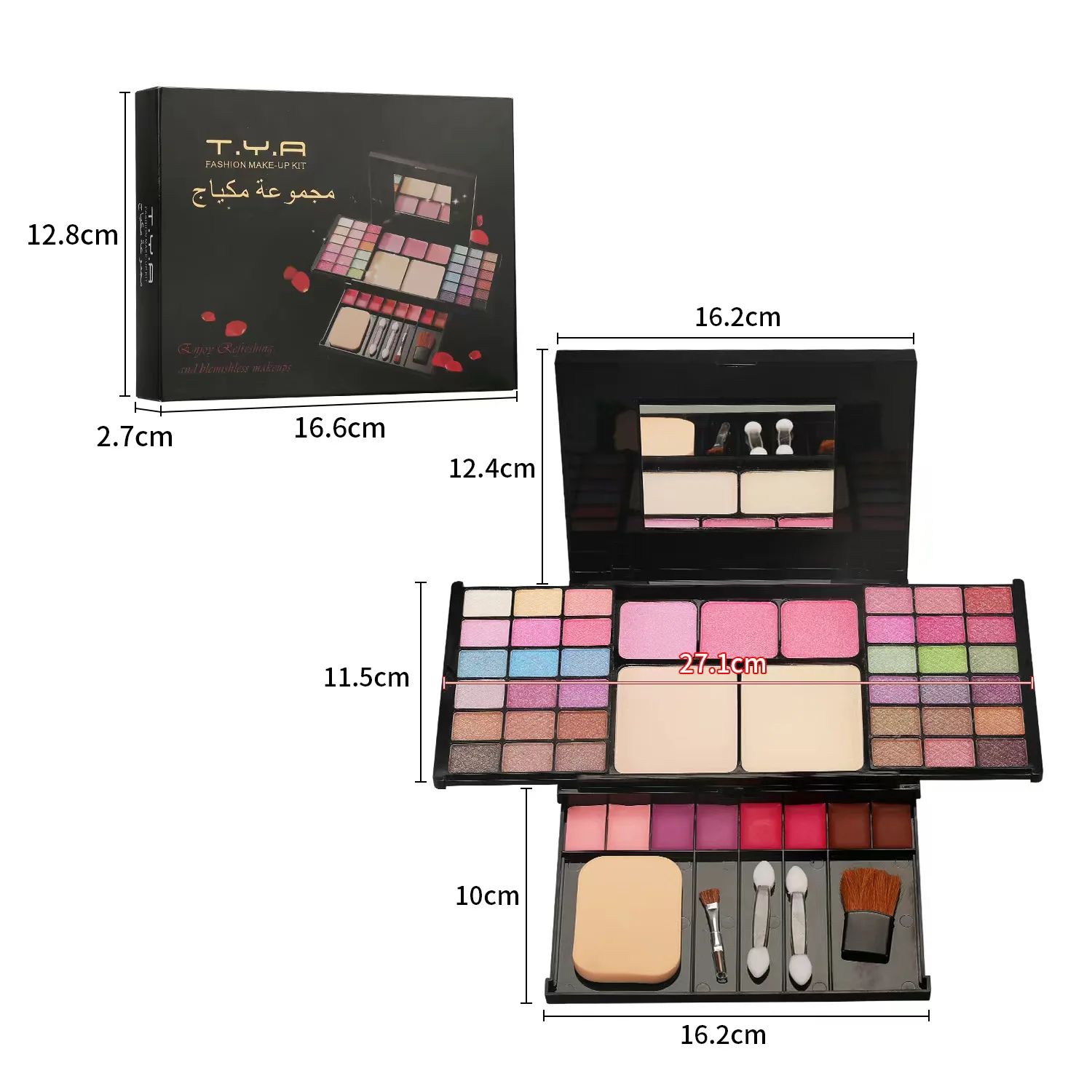 Conjunto completo de maquiagem com 49/190 cores, caixa em alumínio, cosméticos para mulheres, sombra, pó, batom, delineador, corretivo, blush, kit de maquiagem