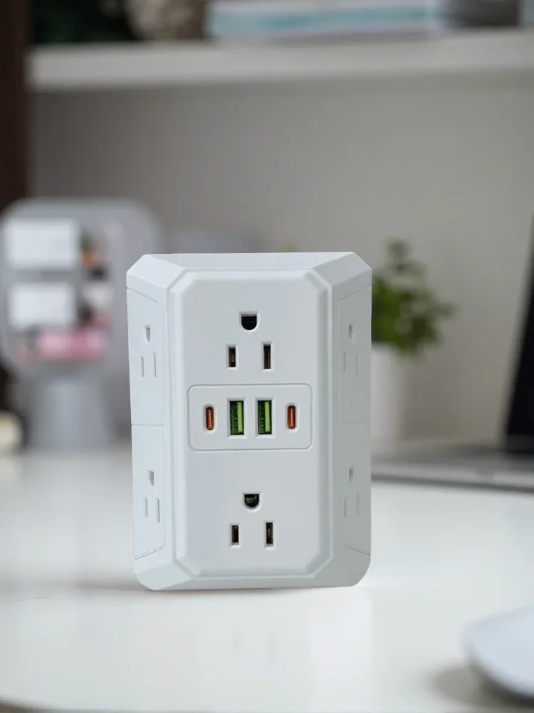 US Multi Socket Wall Socket with 6 AC Outlets 4 USB Port(2 Type C), Universal Plug Power Strip Network Filter Fast Charging